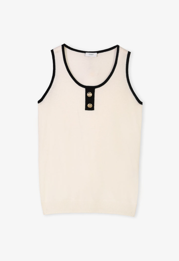 Choice Contrast Knitted Sleeveless Top Cream