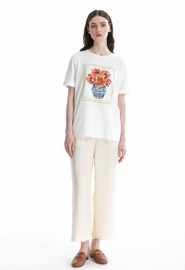 Choice Square Floral Printed T-Shirt Offwhite