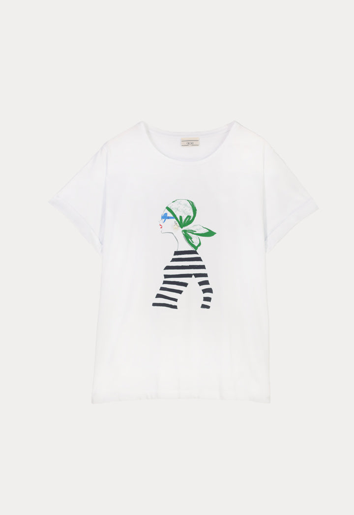 Choice Classic Lady Motif Printed T-Shirt Offwhite