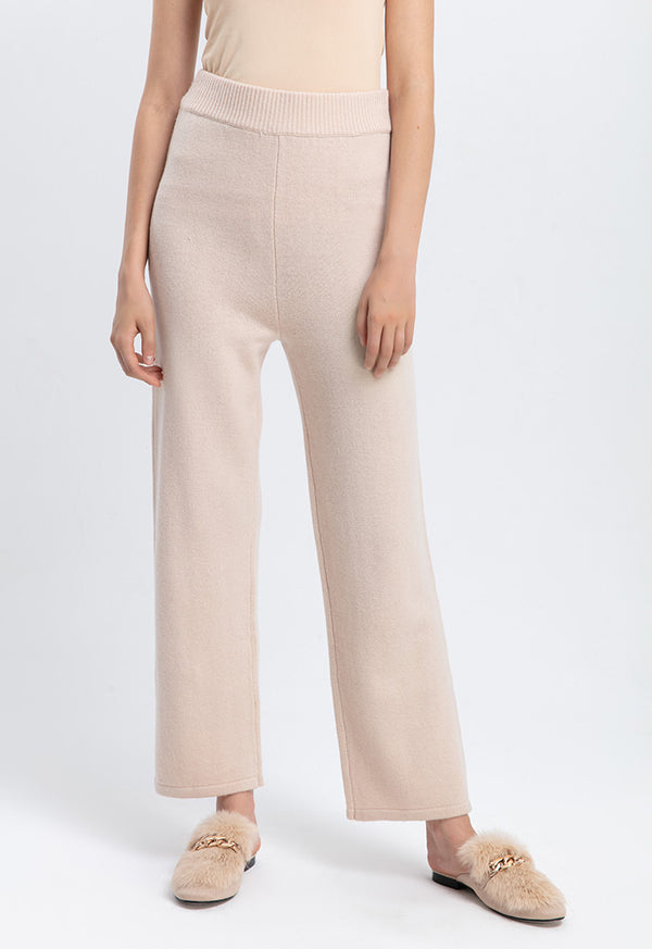 Choice Elasticated Waist Knitted Wide Leg Pants Vison