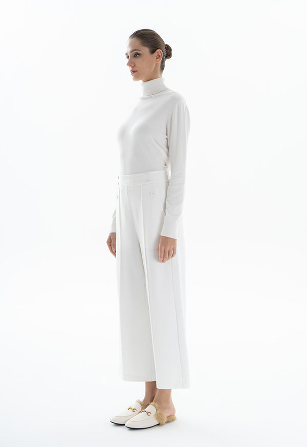 Choice Buttoned Pleated Culottes Off White