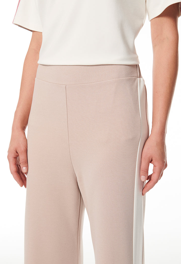 Choice Wide Leg Trouser With Side Slits Beige