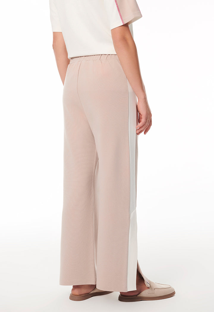 Choice Wide Leg Trouser With Side Slits Beige