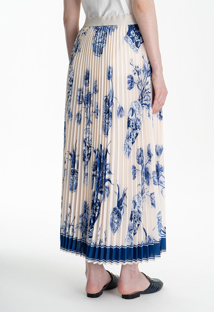 Choice Floral Print Pleated Flared Skirt Indigo