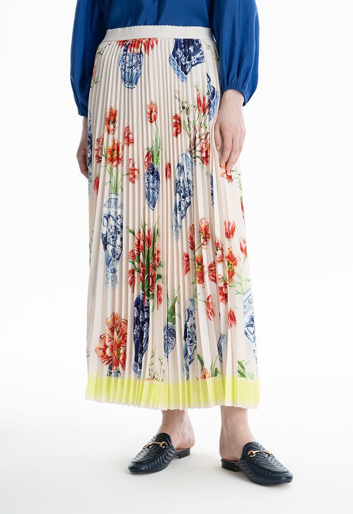 Choice Floral Print Pleated Flared Skirt Multicolor