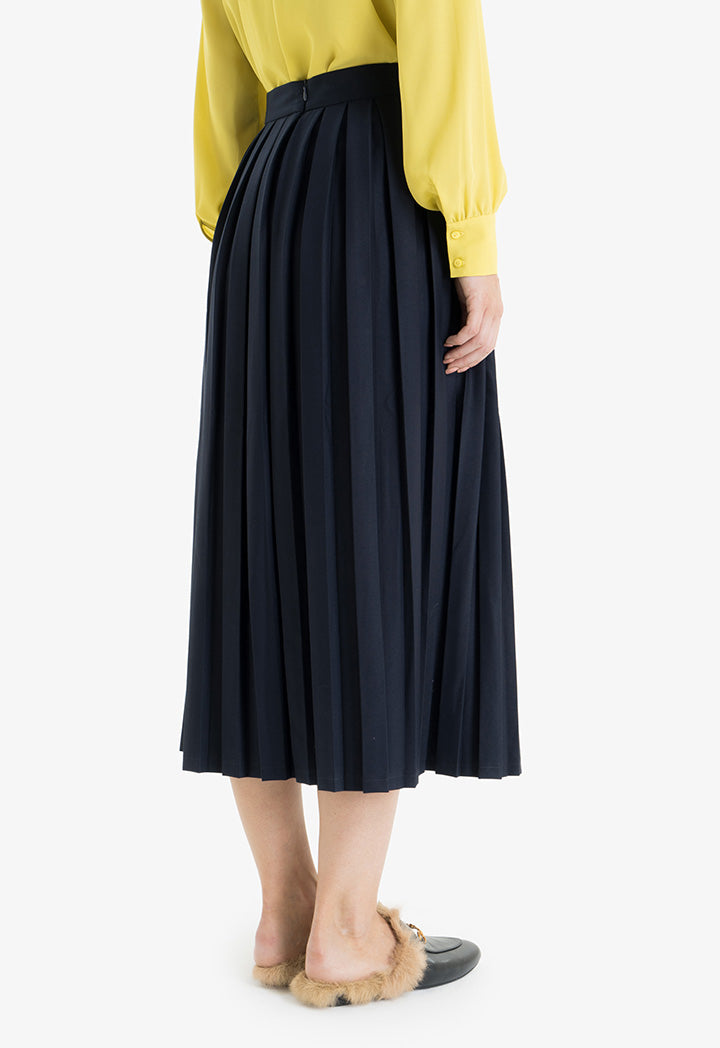 Choice Allover Pleated Midi Skirt Navy