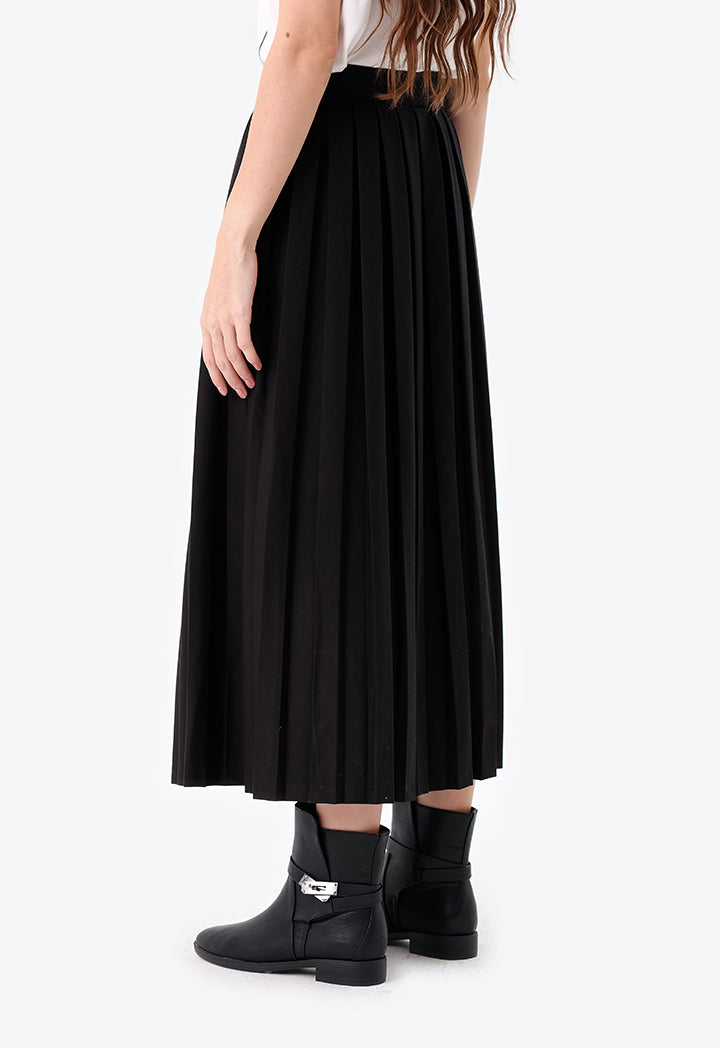 Choice Allover Pleated Midi Skirt Black