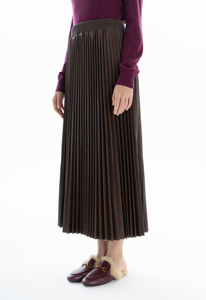 Choice Pleated Midi Skirt Brown