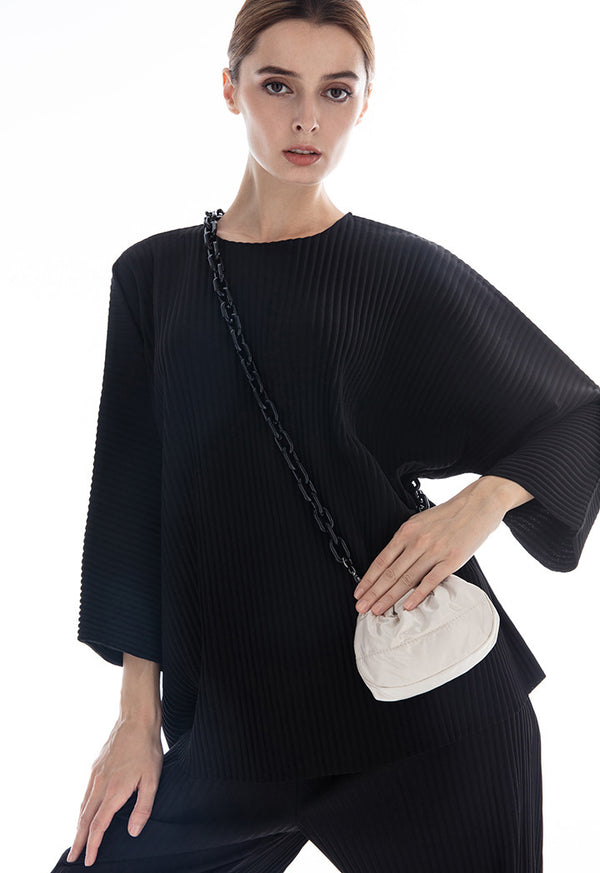 Choice Dolman Sleeve Pleated Blouse Black