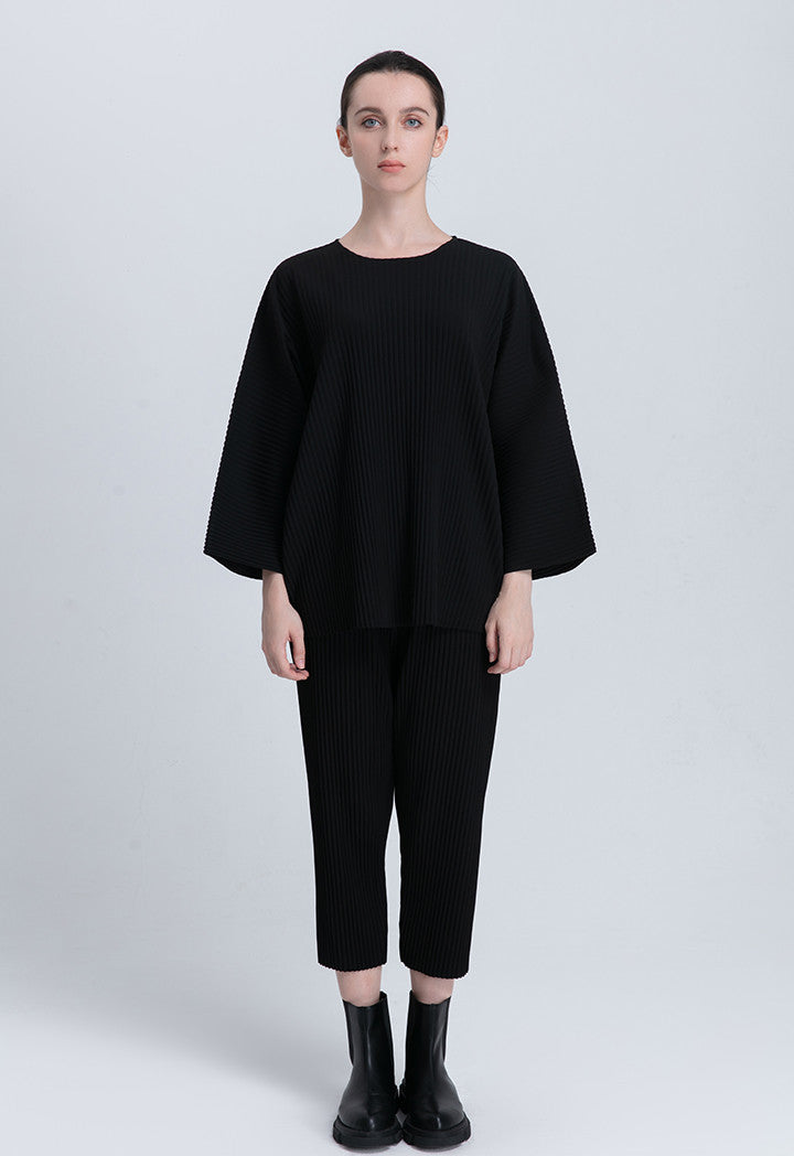 Choice Dolman Sleeve Pleated Blouse Black