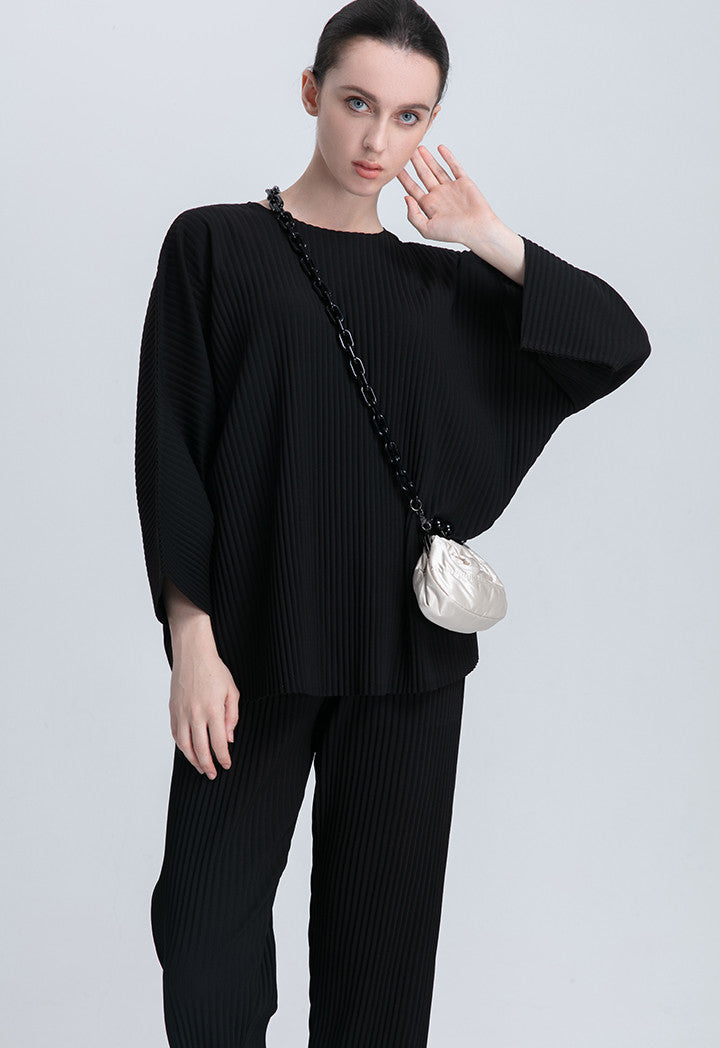 Choice Dolman Sleeve Pleated Blouse Black