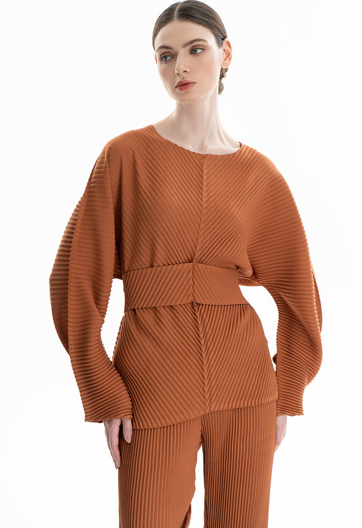 Choice Pleated Blouse With Attached Belt Brick