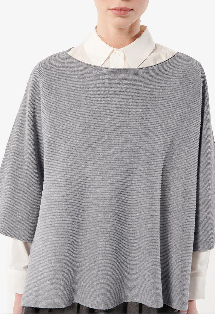 Choice Side Slit Textured Knitted Blouse Grey Melange