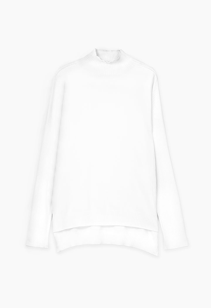 Choice High Neck Ribbed Knitted Top Offwhite