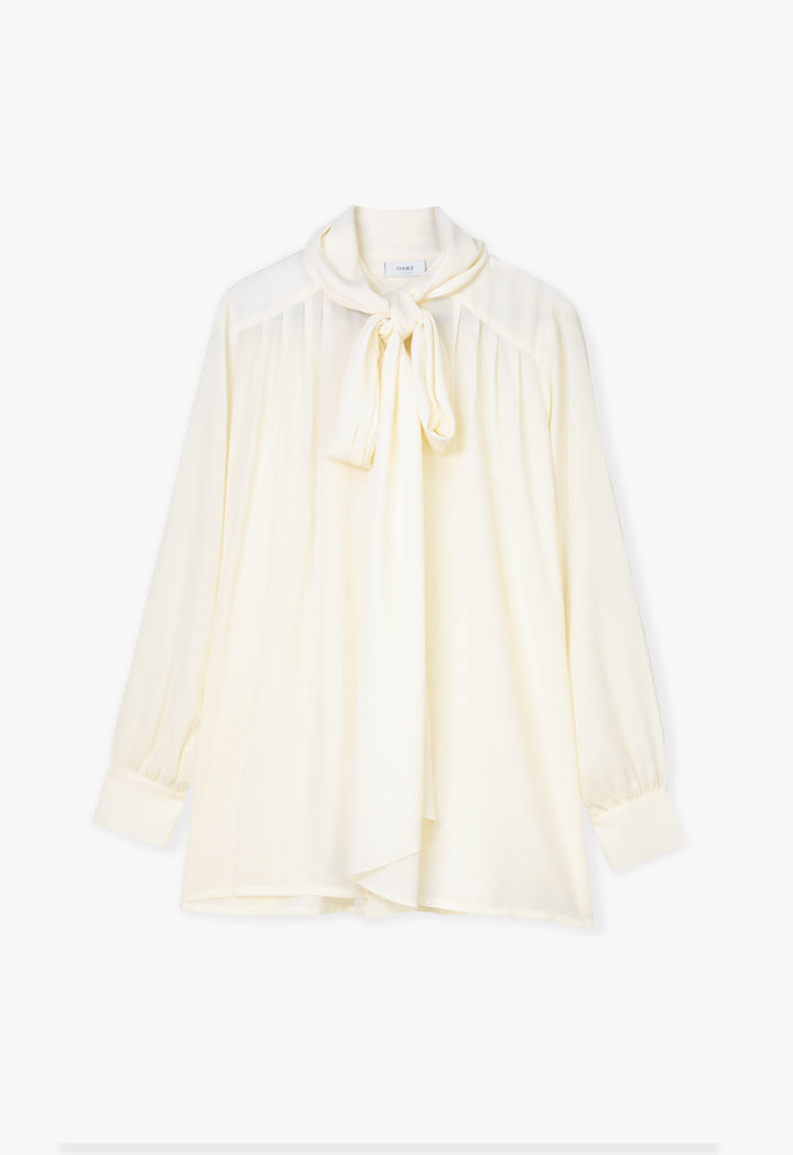 Choice Detachable Tie Neck Loose Shirt Cream