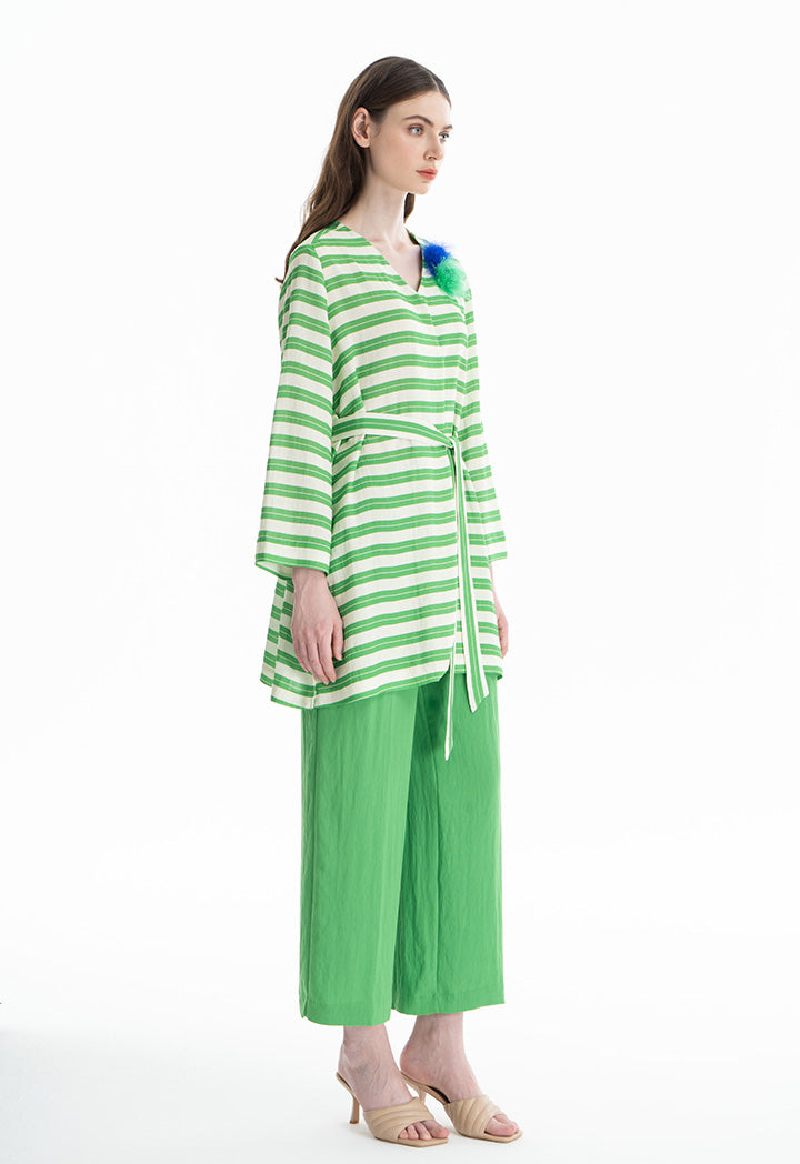 Choice Contrast Vertical Stripe Outer Jacket Green