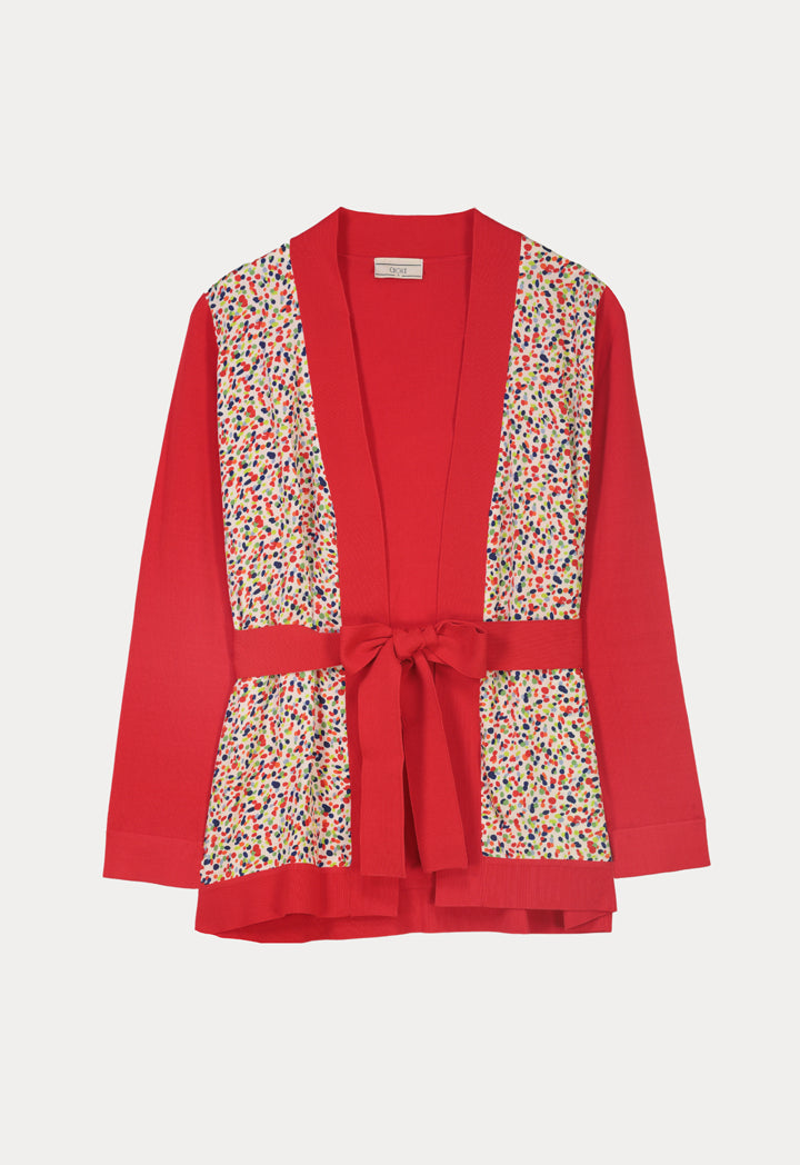 Choice Printed Block Jacket With Belt Red