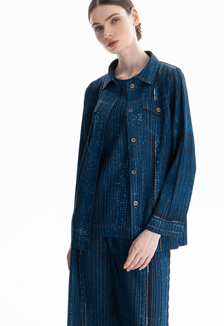 Choice Pleated Jacket With Contrast Buttons Navy