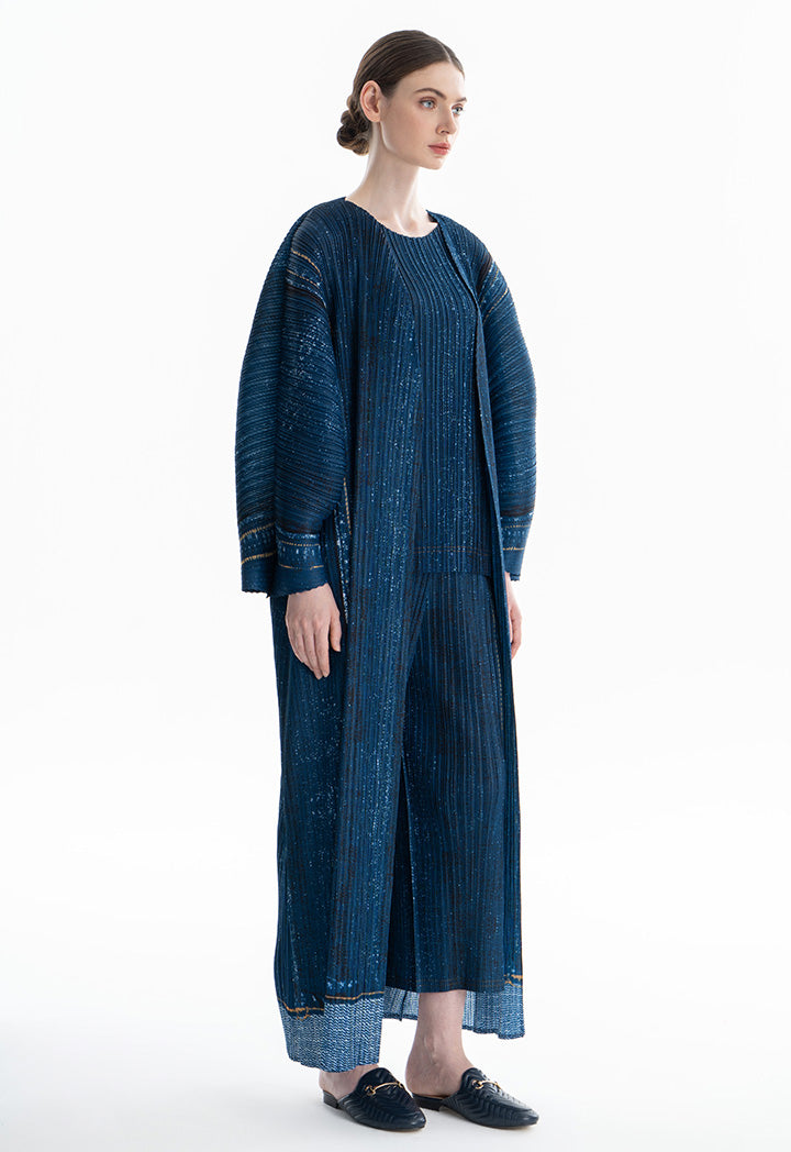 Choice Solid Pleated Maxi Outerwear Navy