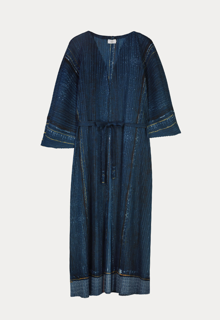 Choice Solid Pleated Maxi Outerwear Navy