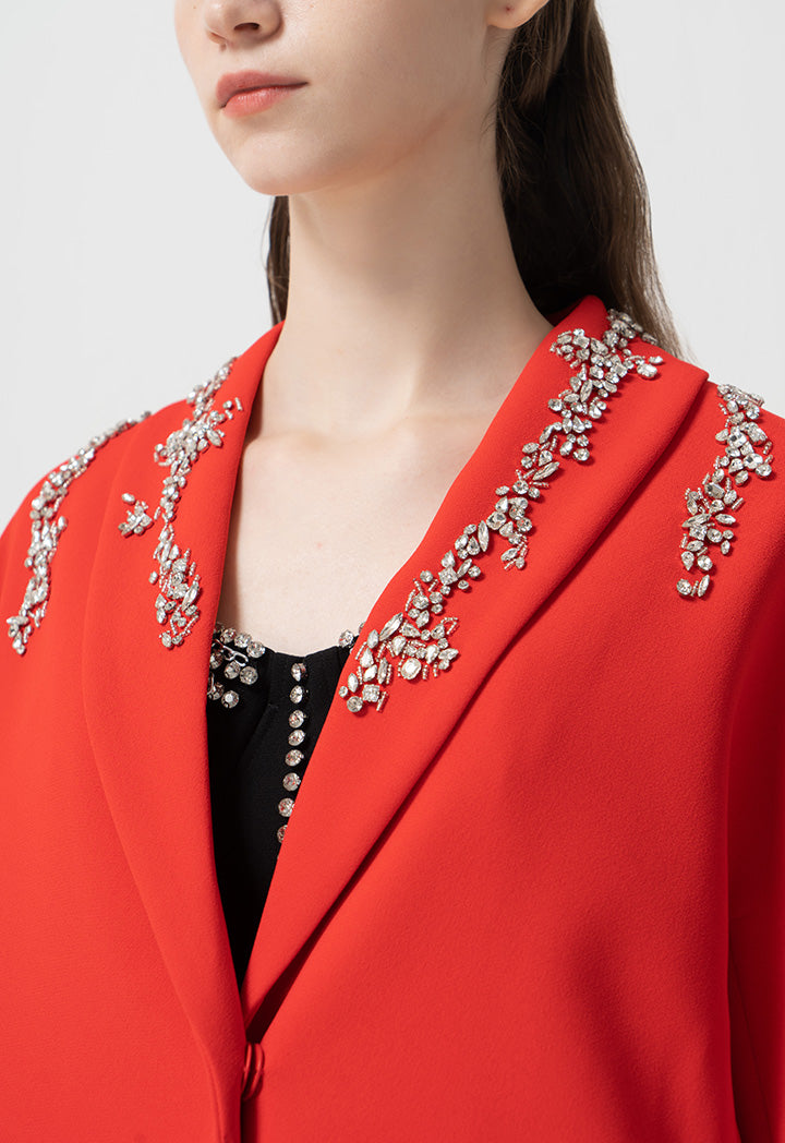 Choice Jacket With Crystal-Stone Embellished Red