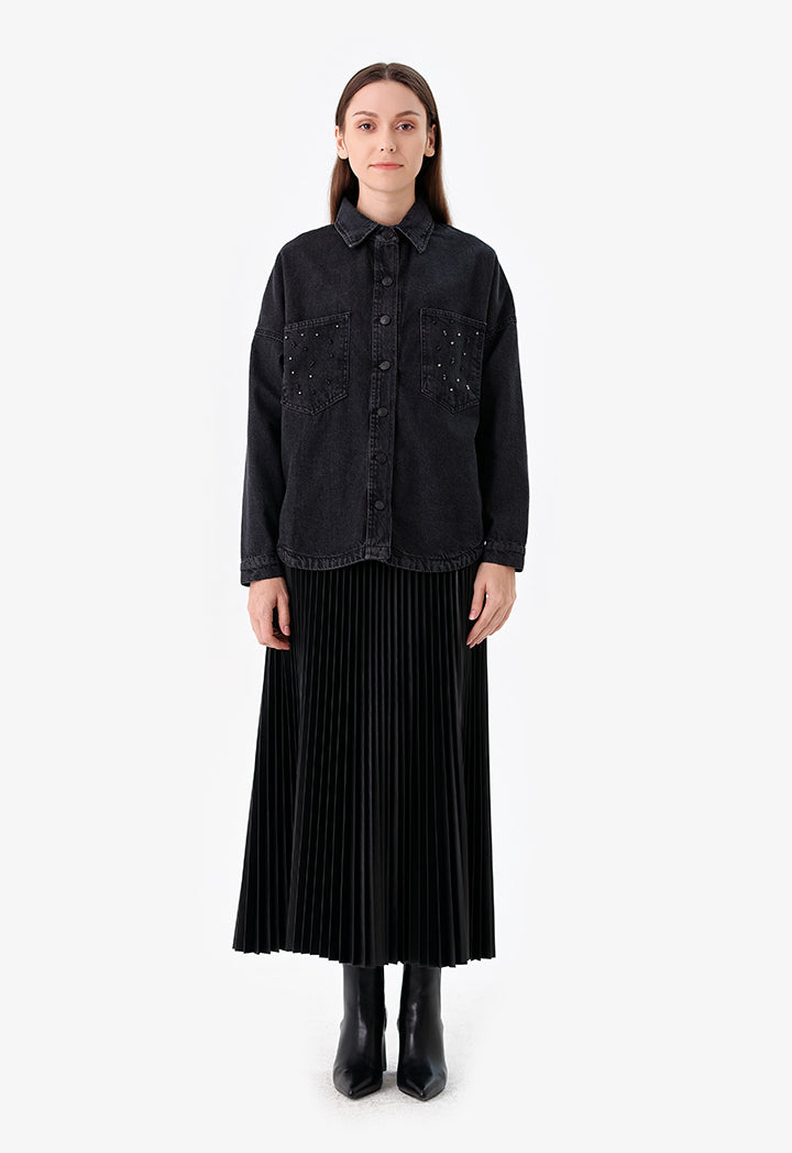 Choice Pleated Midi Skirt Black