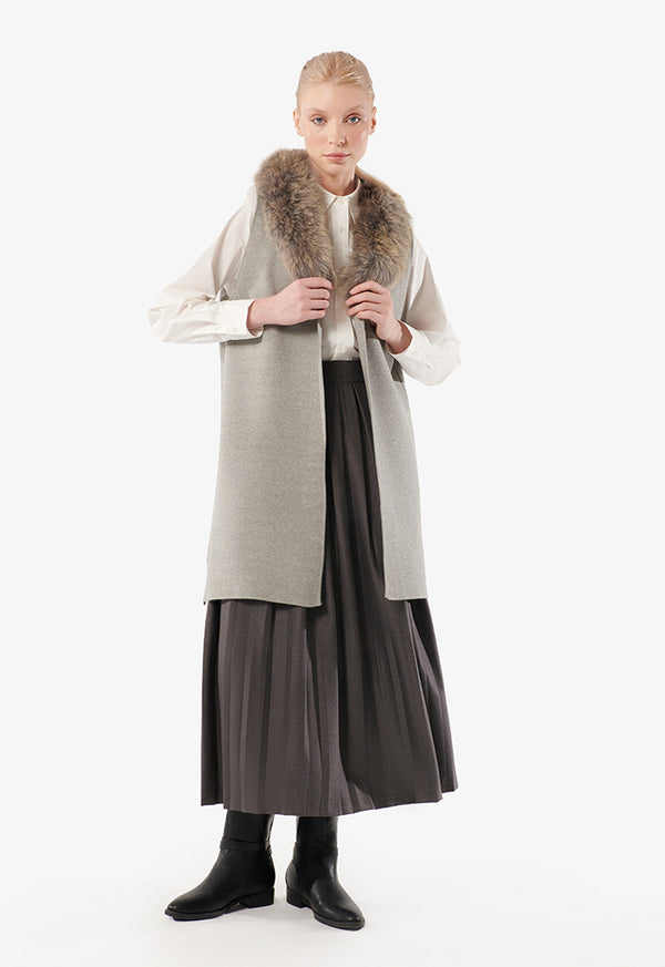 Choice Fur Collar Jacket Vest Grey