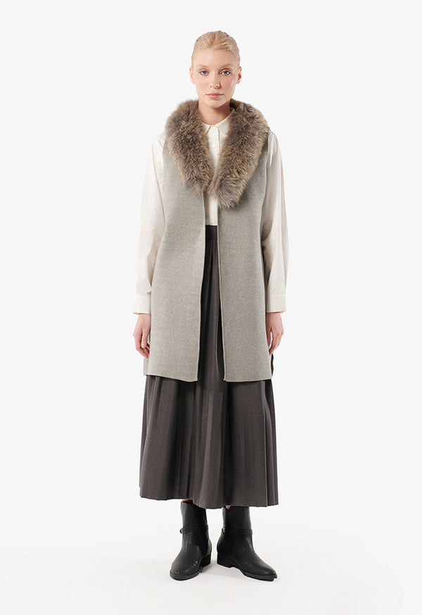 Choice Fur Collar Jacket Vest Grey