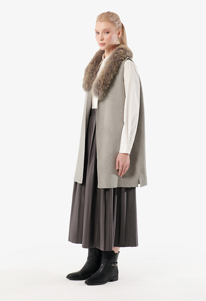 Choice Fur Collar Jacket Vest Grey