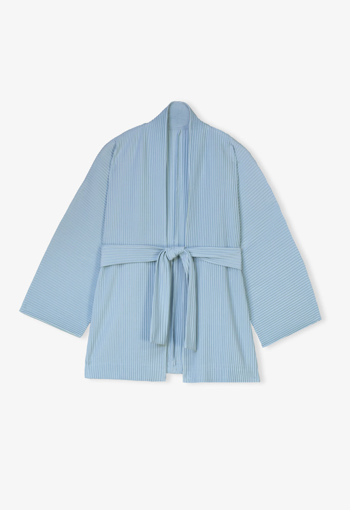 Choice Solid Pleated Belted Jacket Blue