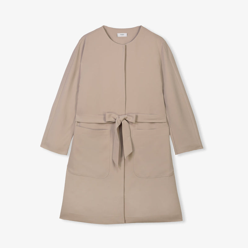 Choice Round Neck Belted Midi Jacket Taupe