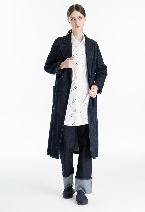 Choice "Choice" Text Print Denim Coat Blue