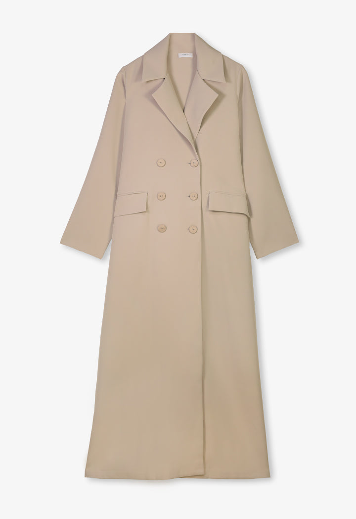 Choice Solid Double Breasted Maxi Coat Taupe