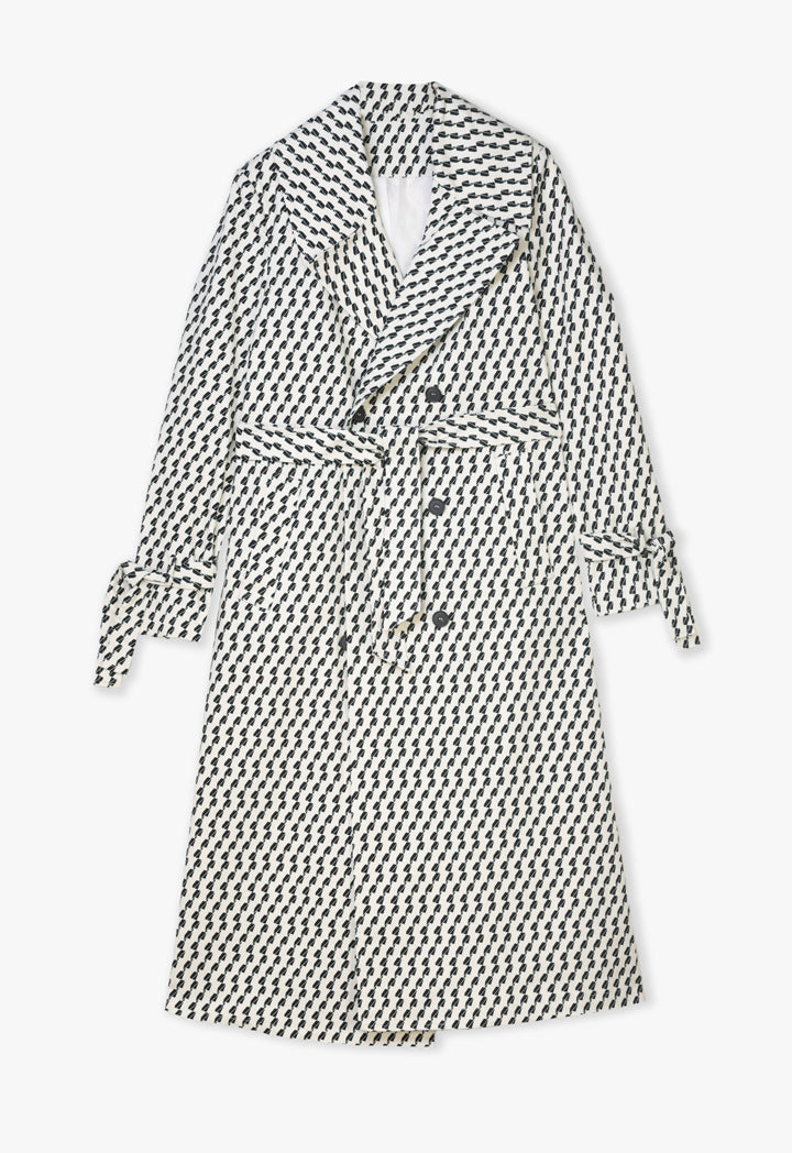 Choice Patterned Trench Coat With Belt Black