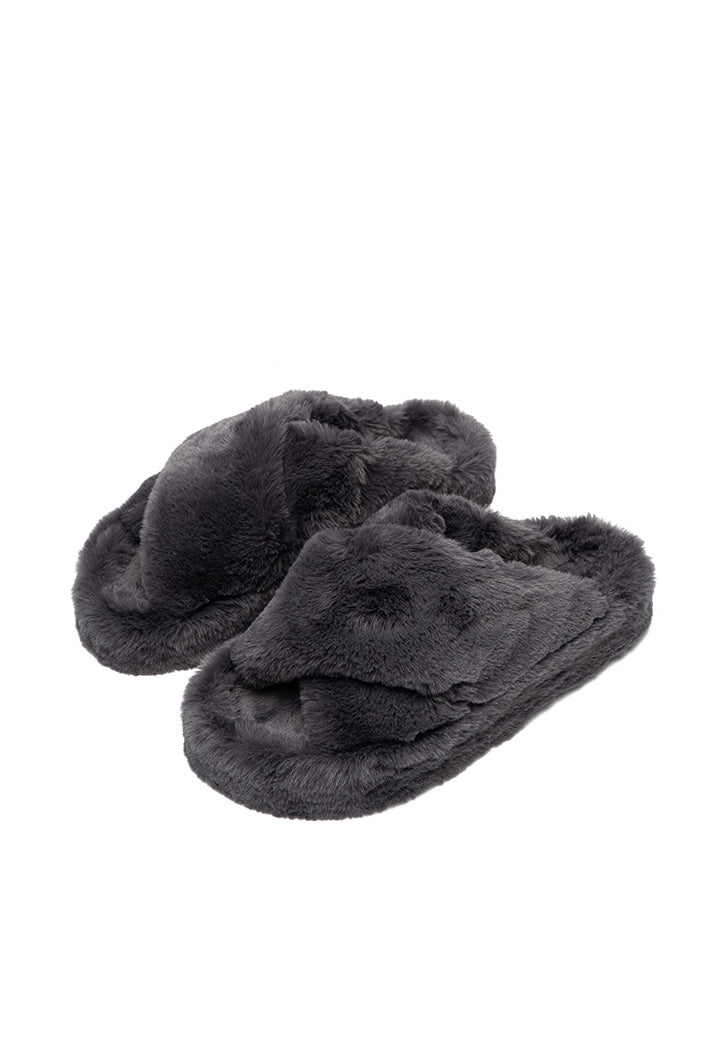 Choice Criss-Cross Strap Fur Slipper Grey