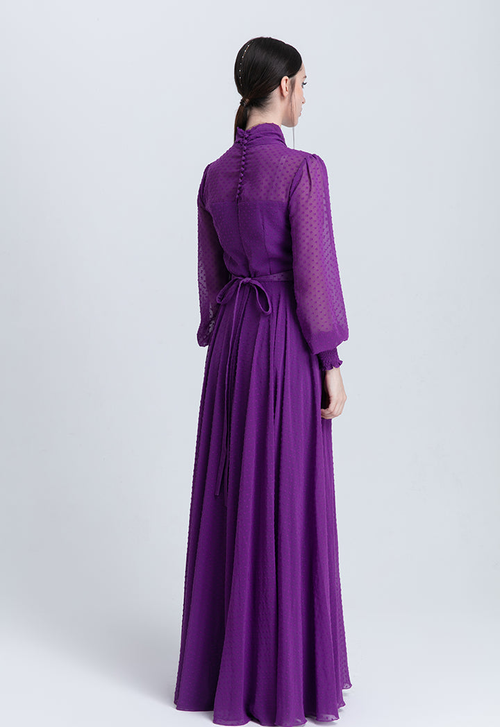 Choice Tie Neck Smocked Sleeve Maxi Dress Purple