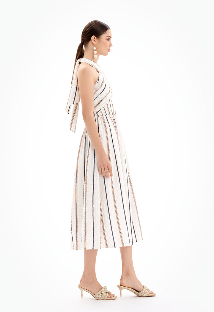 Choice Sleeveless Halter Neck Striped Midi Dress-Ramadan Style Multicolor