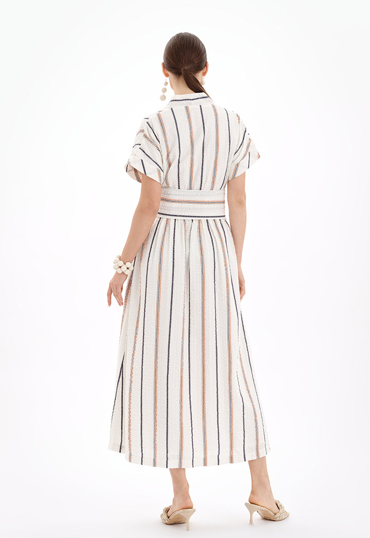 Choice Short Sleeves V-Neck Striped Maxi Dress-Ramadan Style Multicolor