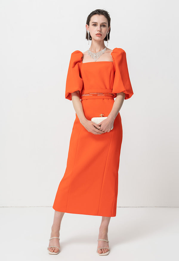 Choice Balloon Short Sleeves Maxi Dress Orange