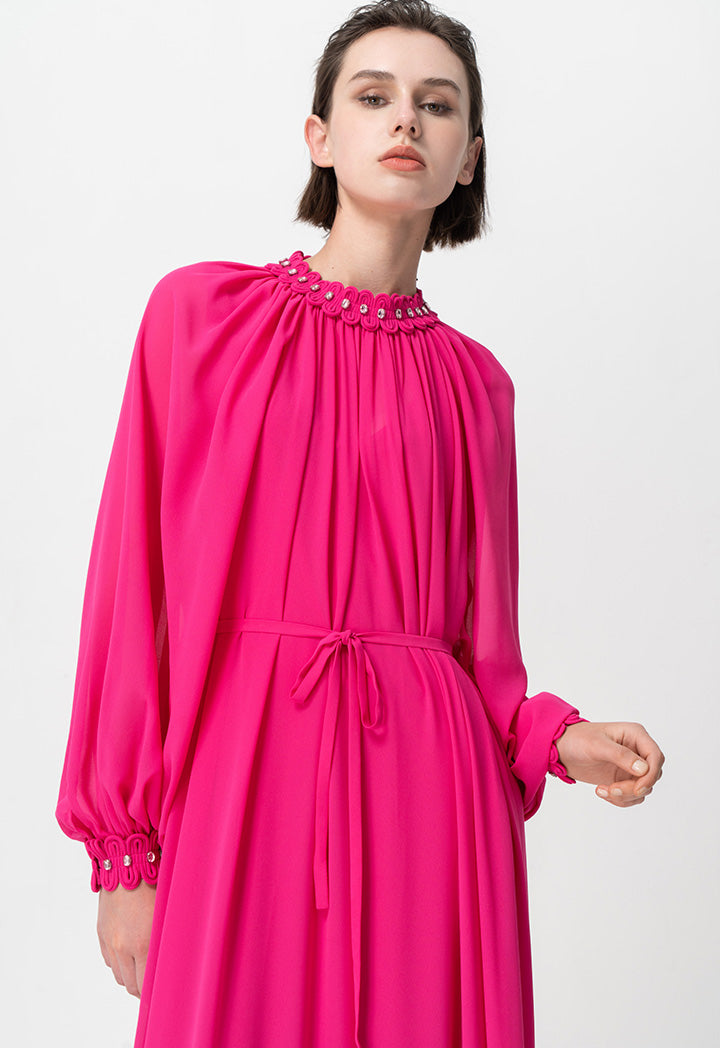 Choice Round Neck Embellished Crystal Dress Fuchsia