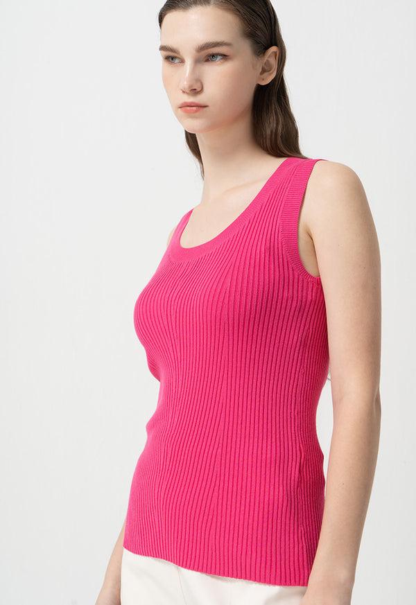 Choice Sleeveless Ribbed Knitwear Fuchsia