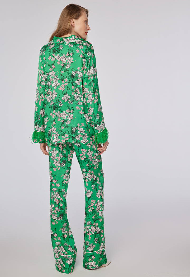 Choice Chintz Floral Printed Trouser Green Print