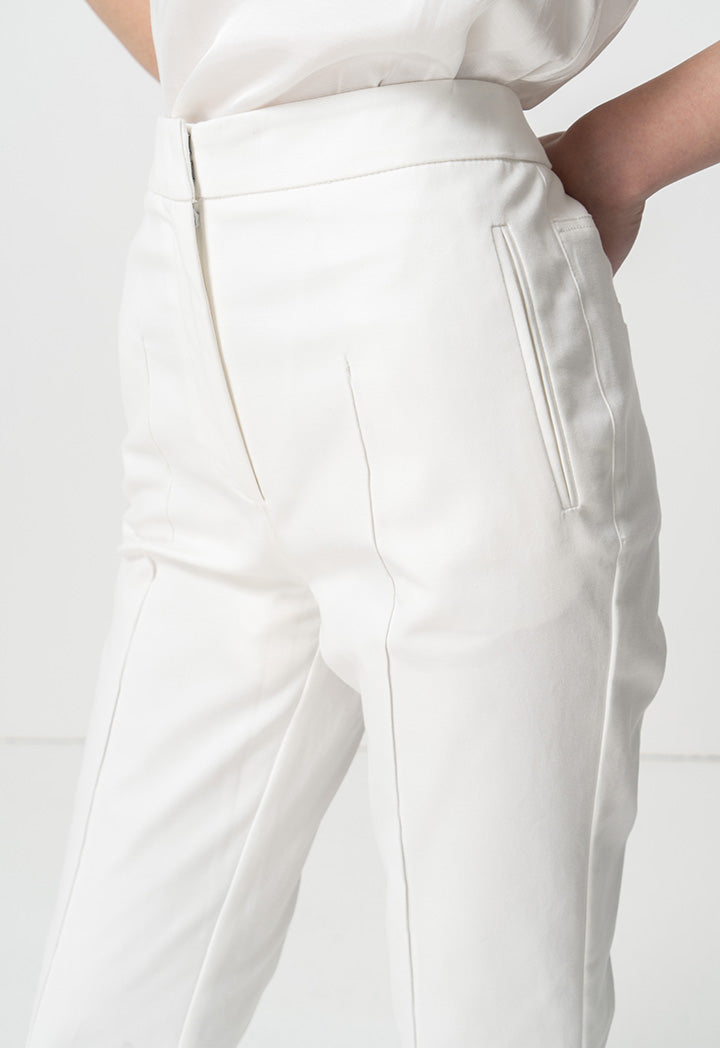 Choice Single Tone Straight Legs Pintuck Trousers Offwhite