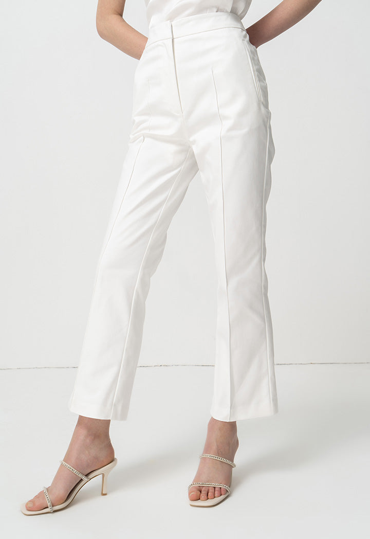 Choice Single Tone Straight Legs Pintuck Trousers Offwhite