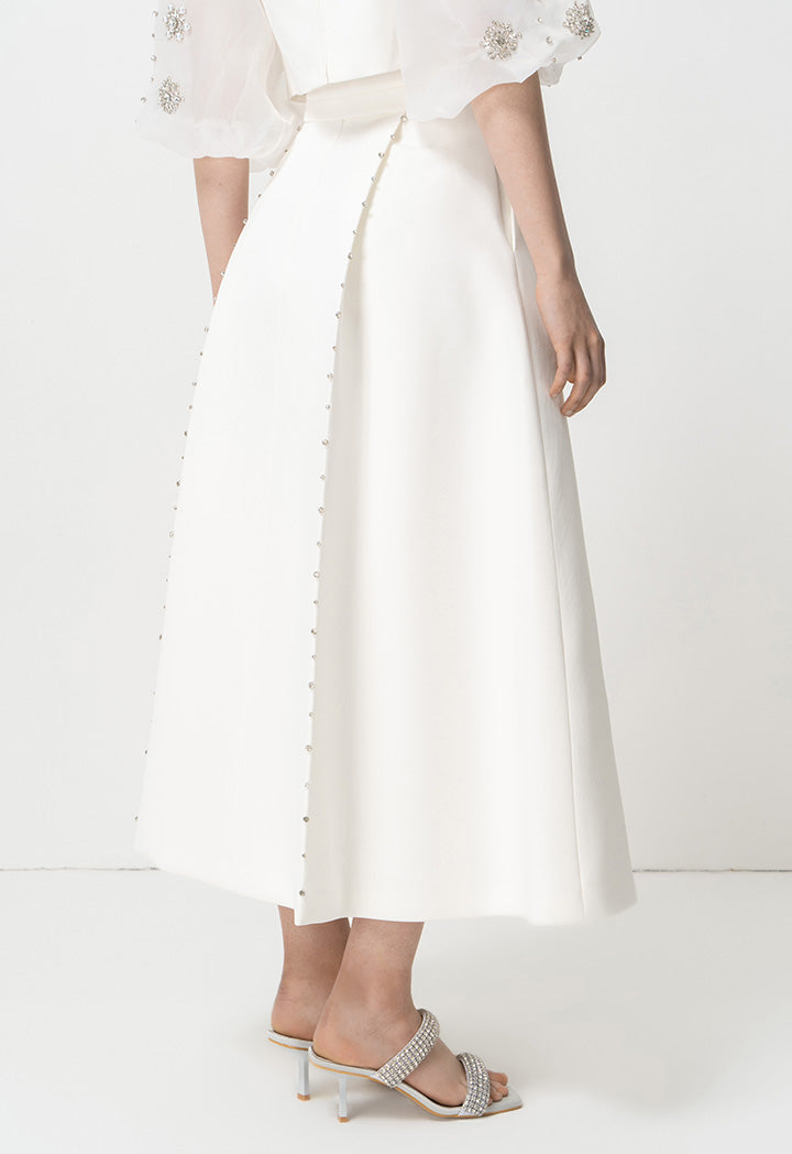 Choice Crystal Embellished Maxi Skirt With Belt Offwhite