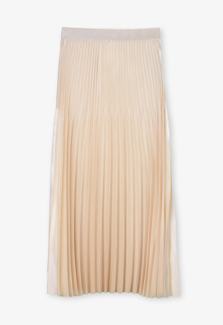 Choice Elastic Waistband Pleated Maxi Skirt Cream