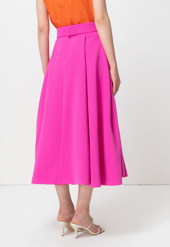 Choice Pleated Detail Solid Skirt Fushia