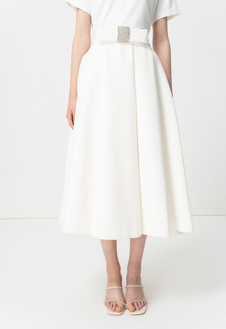 Choice Pleated Detail Solid Skirt Offwhite