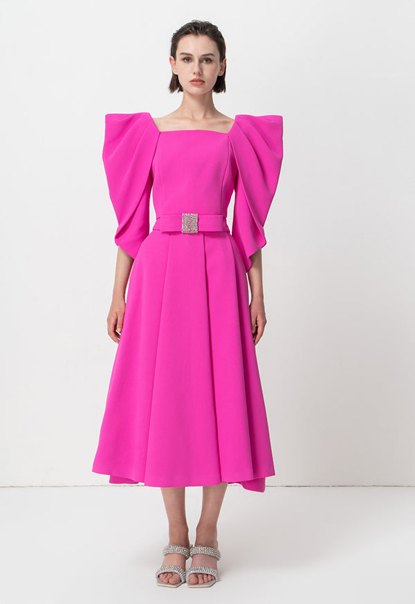 Choice Square Neck Pleated Blouse Fushia