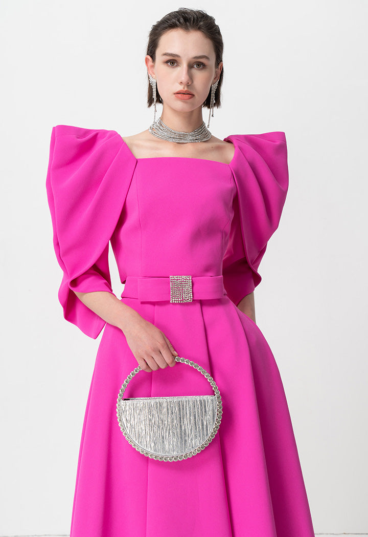 Choice Square Neck Pleated Blouse Fushia